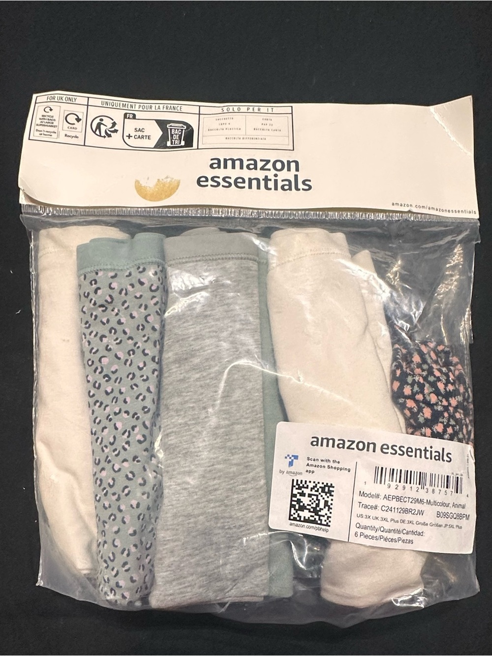 Amazon Essentials Men’s 6-Pack Cotton Briefs - White, Gray, Green, Patterned